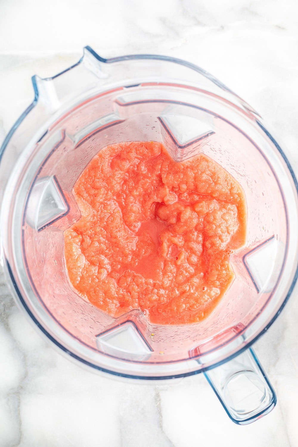 Blended watermelon in a blender.
