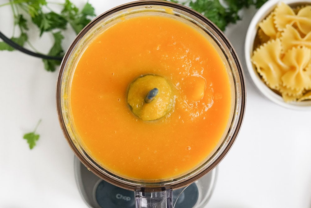 Pureed veggies in a food processor.