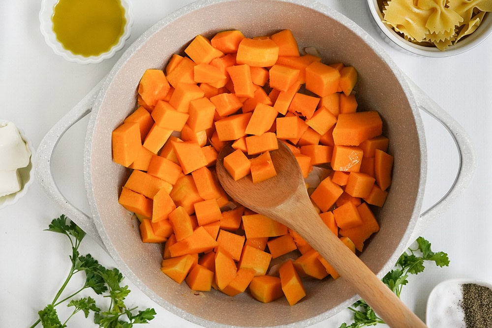 Butternut squash in a pan.