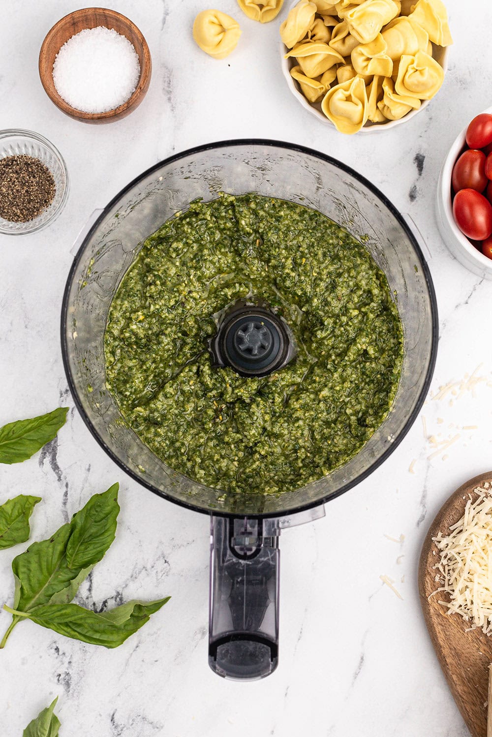 Pesto in a food processor. 