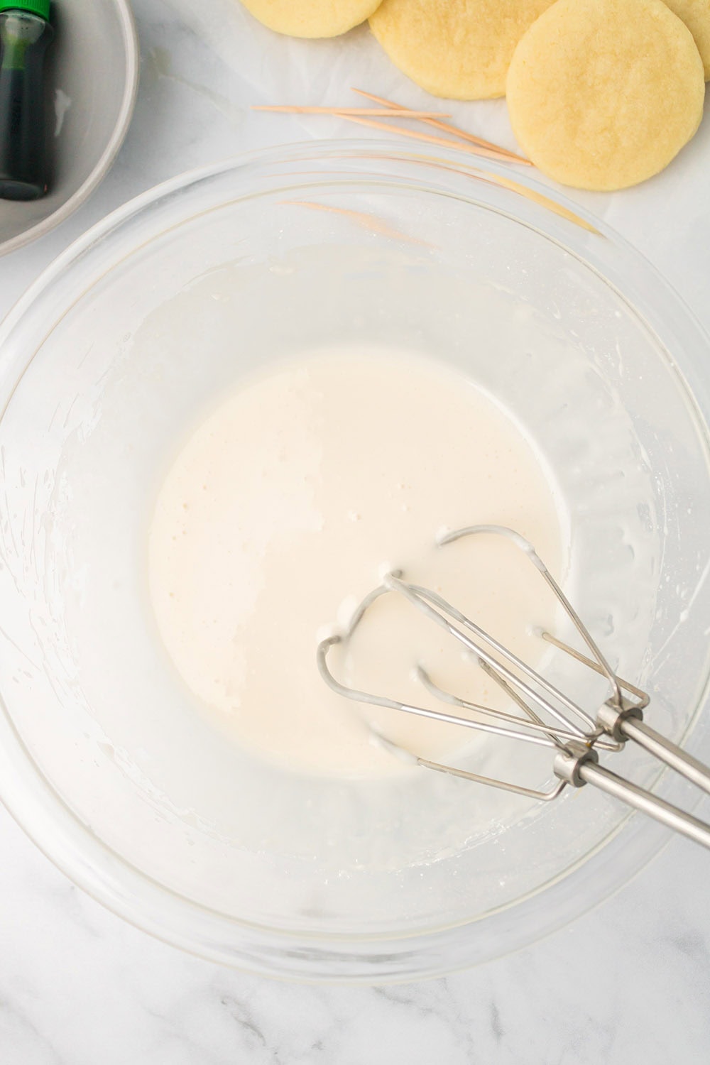 Icing in a mixing bowl.