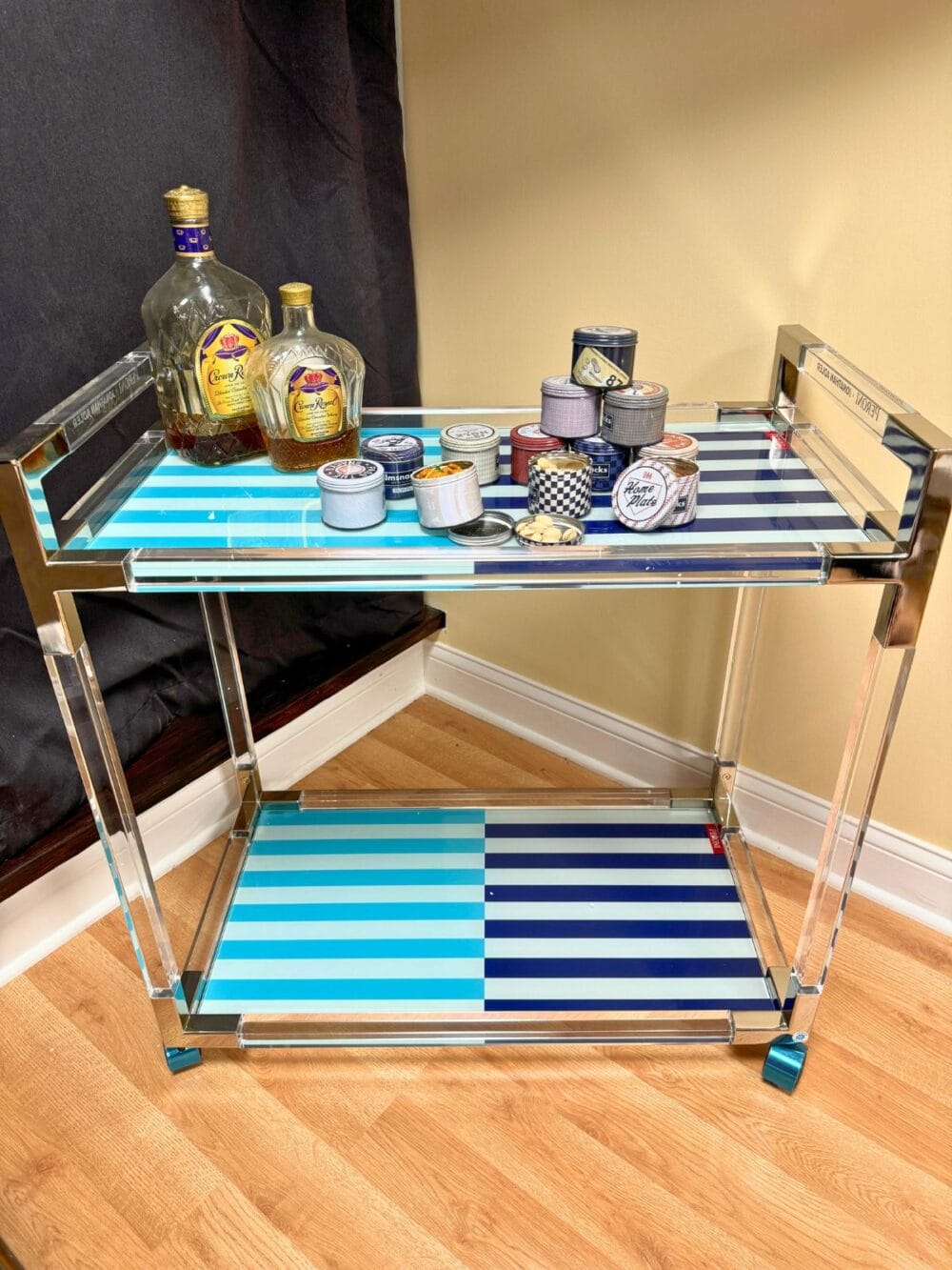 Snacks on a bar cart.