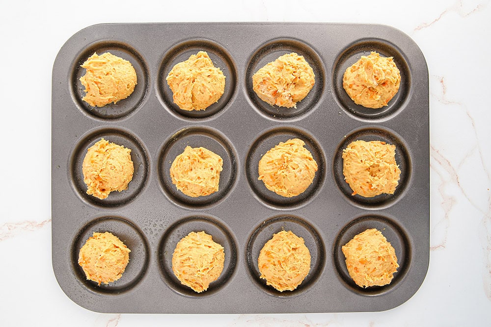 Cookie batter in a baking tin.