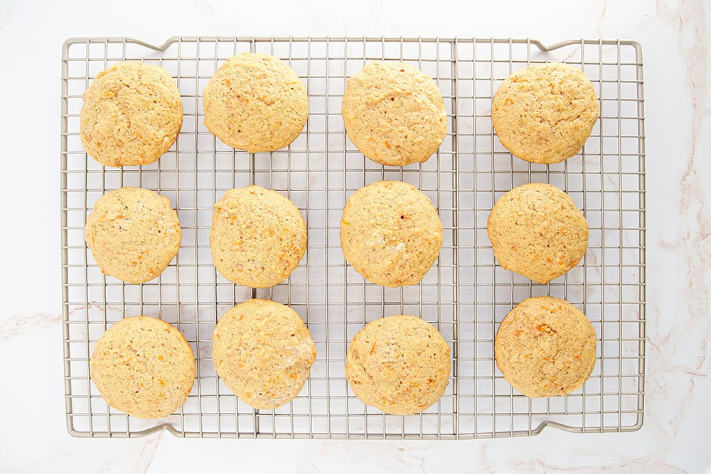 Carrot whoopie pies on a rack. 