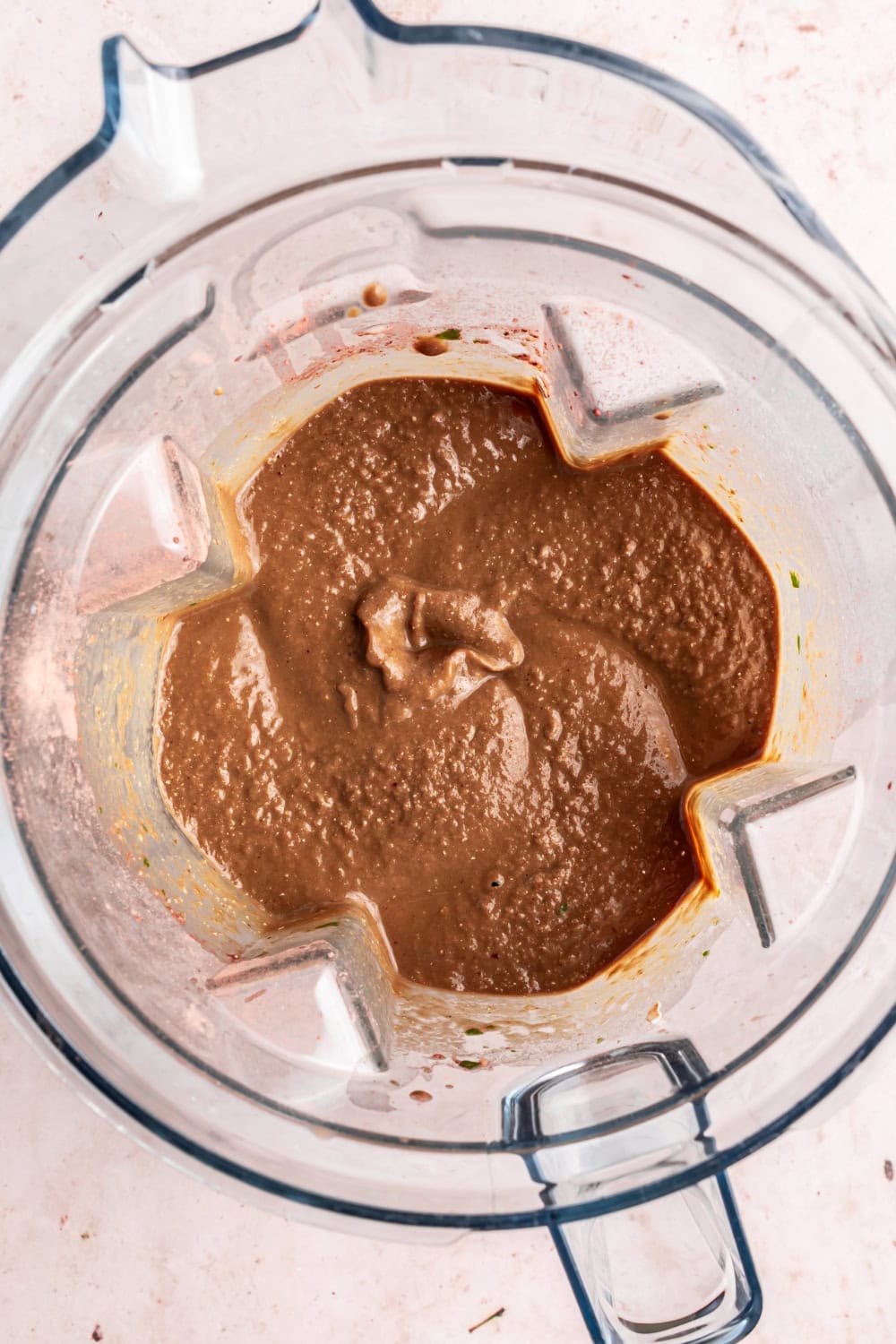 Mocha smoothie blended in a blender. 