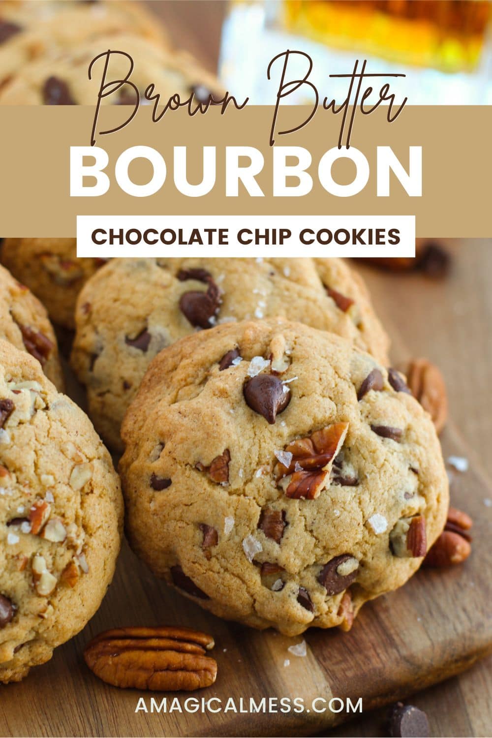 Chocolate chip pecan cookies on a table.