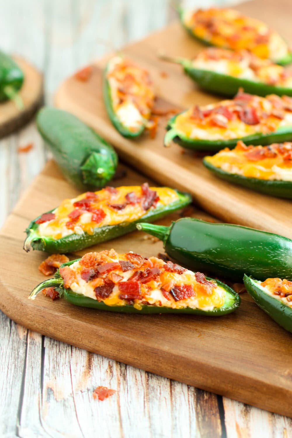 Stuffed jalepenos with bacon and cream cheese. 