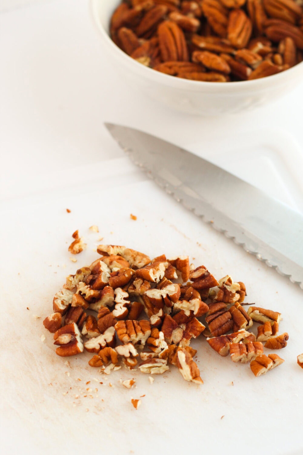 Chopping pecans.