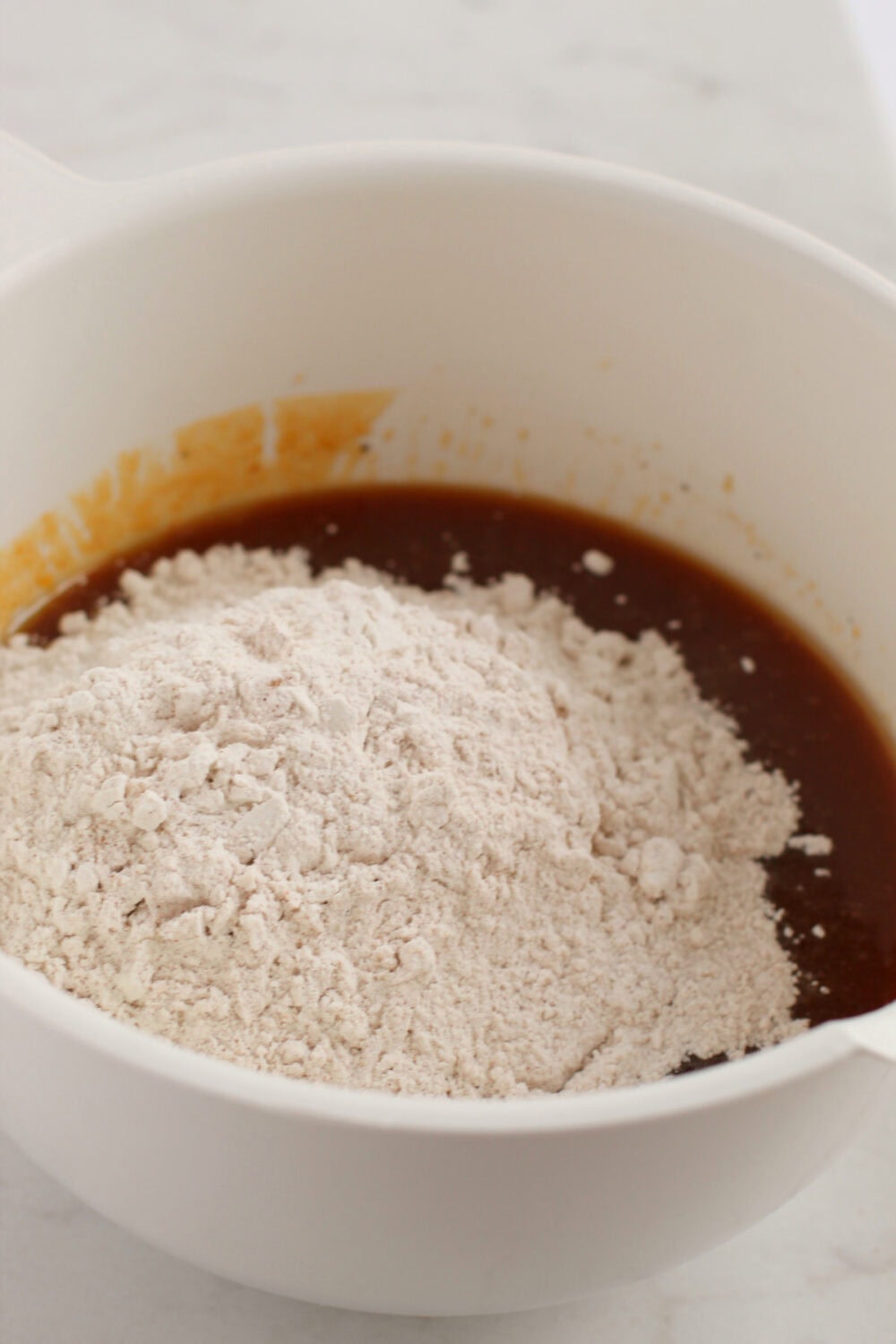 Flour in a mixing bowl. 