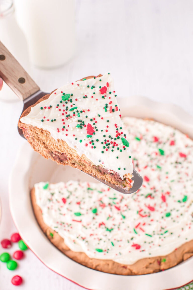 Serving a slice of sugar cookie pie.