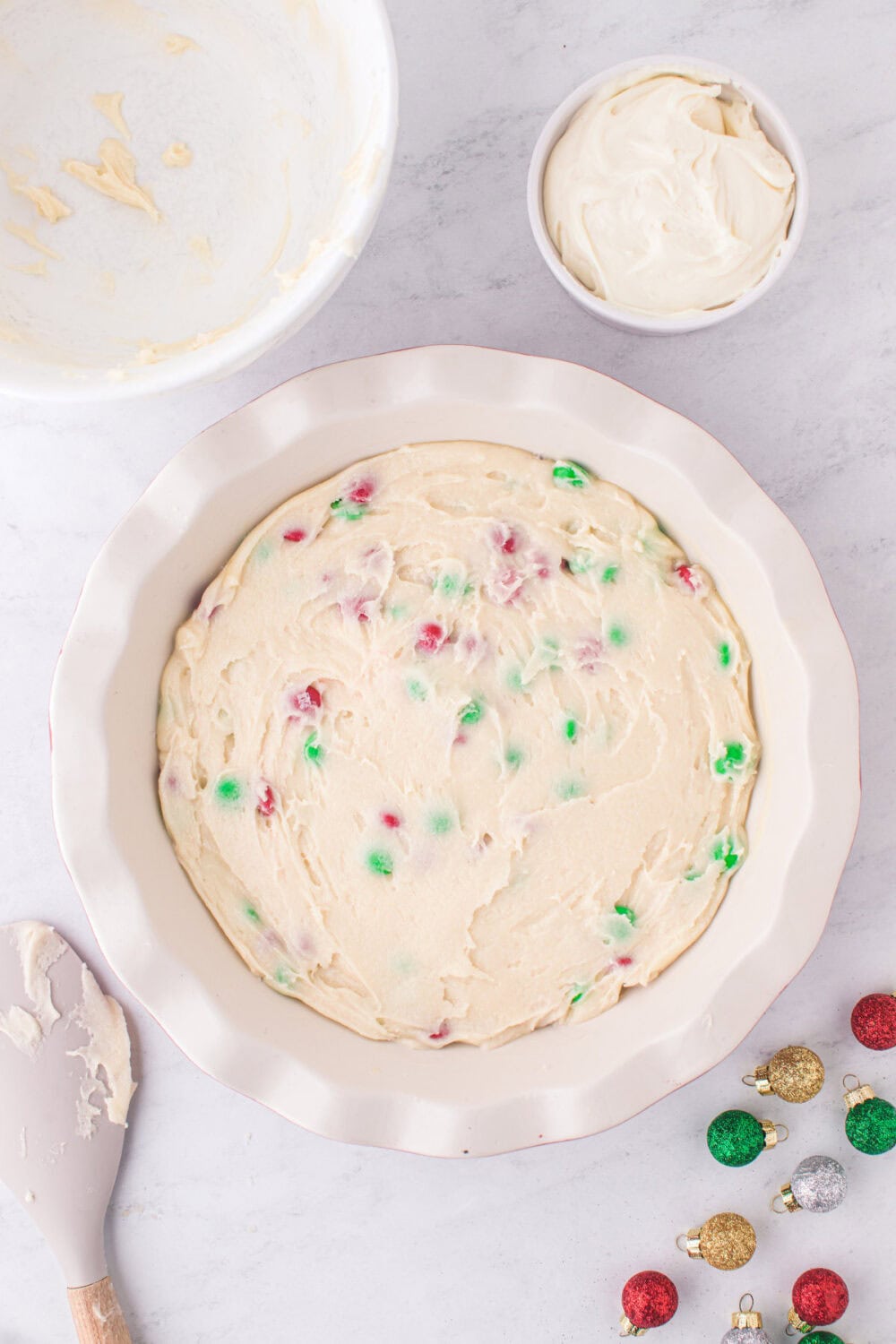 Mixed M&M dough ready for the oven.