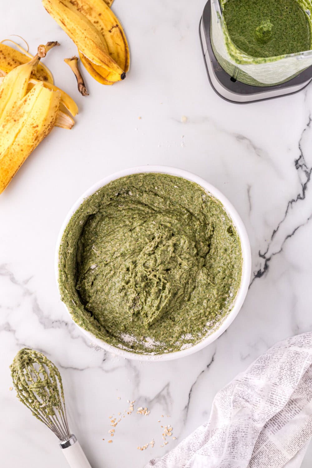 Spinach puree mixture in a bowl. 