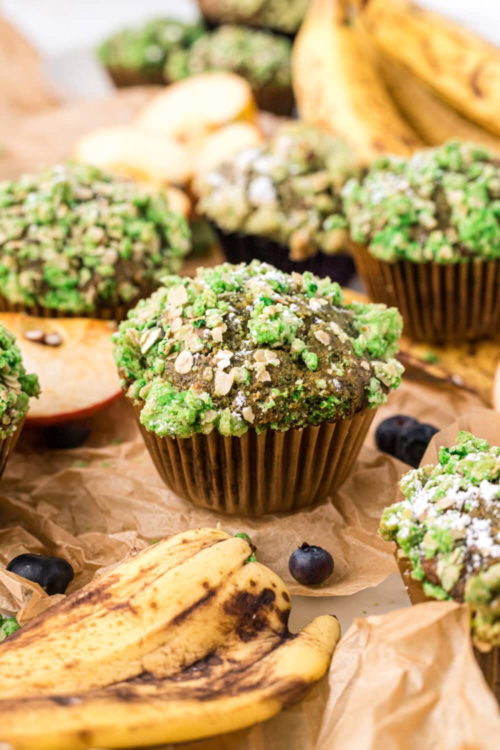 Banana muffins with a topping to look like mold for Halloween muffins.