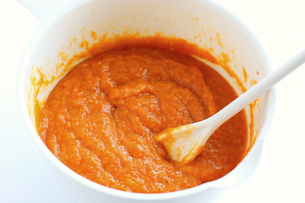 Pumpkin mixture in a bowl. 