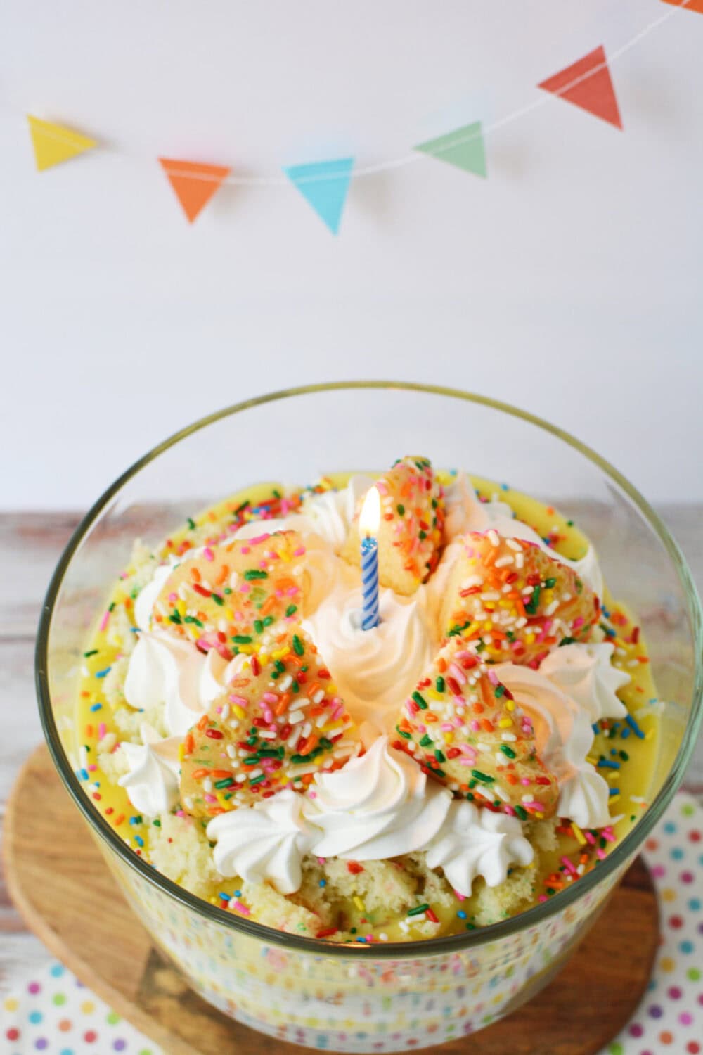 Top of a birthday cake trifle. 