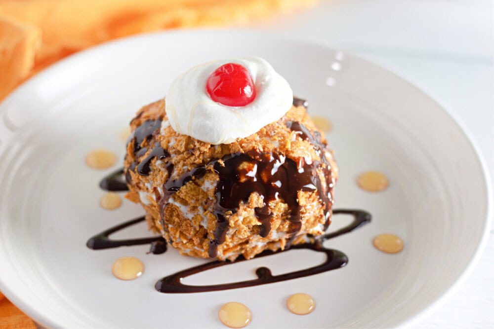 Fried ice cream with a cherry on top. 