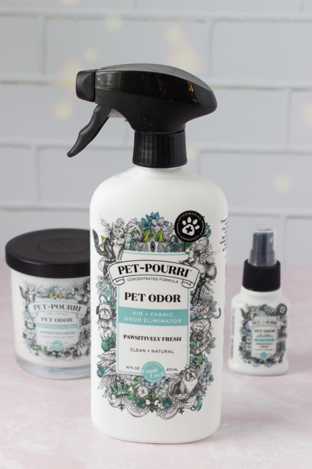 Pet-pourri spray and candle.