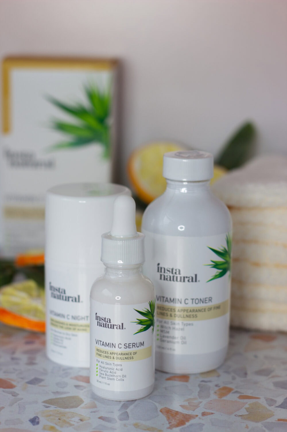 Night cream, toner, and serum from InstaNatural.
