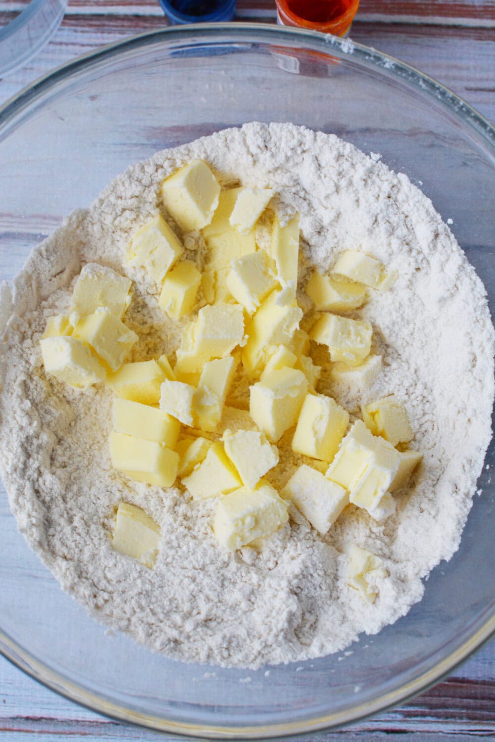 Chunks of butter in a bowl. 