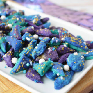 Mermaid shortbread bites on a tray.