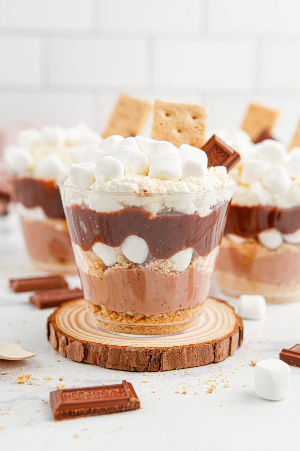 S'mores trifle cups in mini dessert cups.