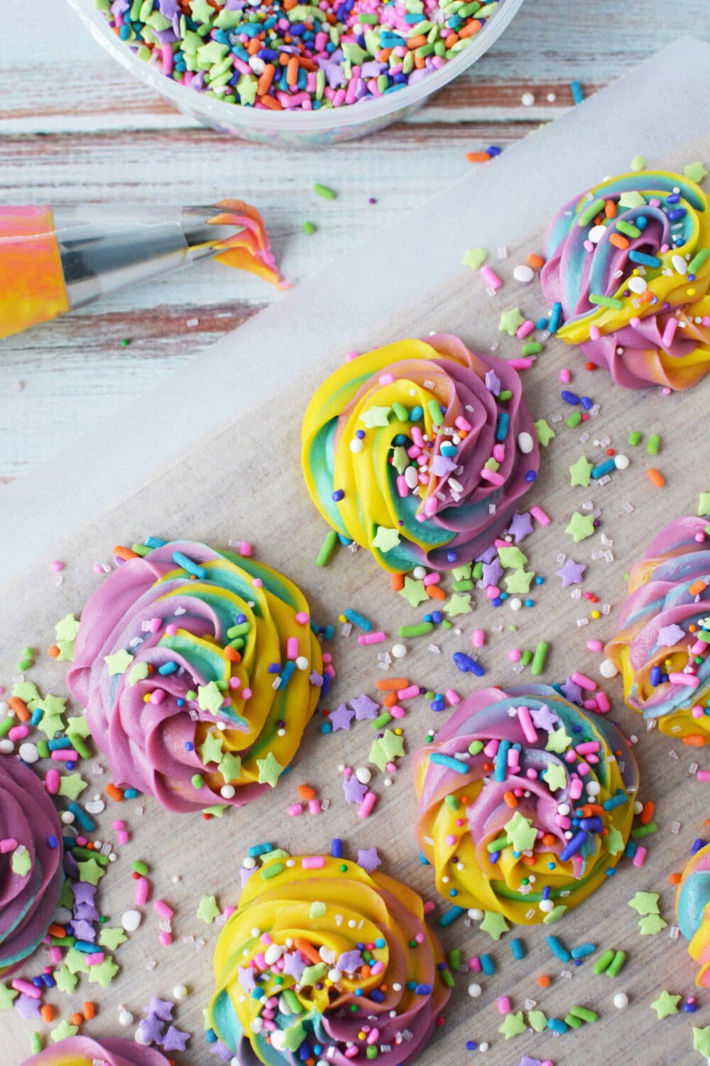 Adding sprinkles to unicorn poop fudge.