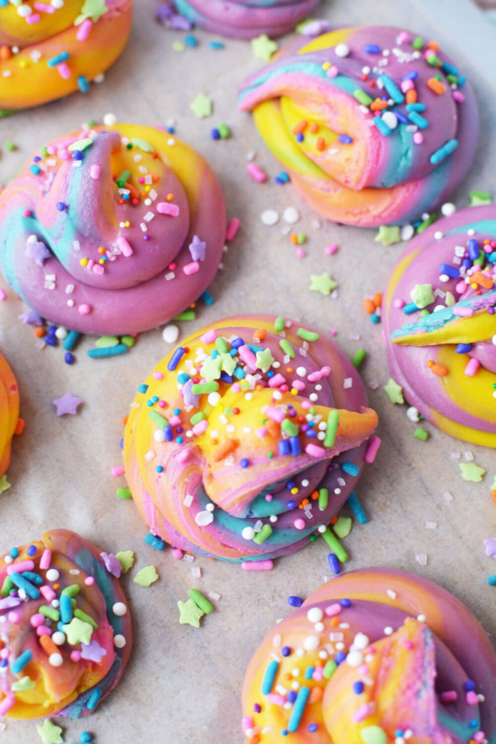Unicorn poop fudge with sprinkles.