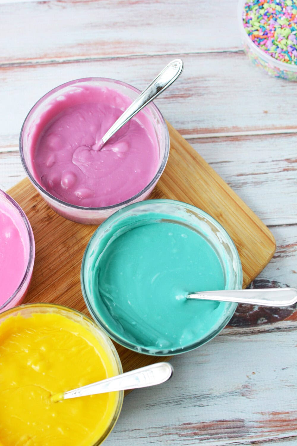 Bowls of melted candy melts.