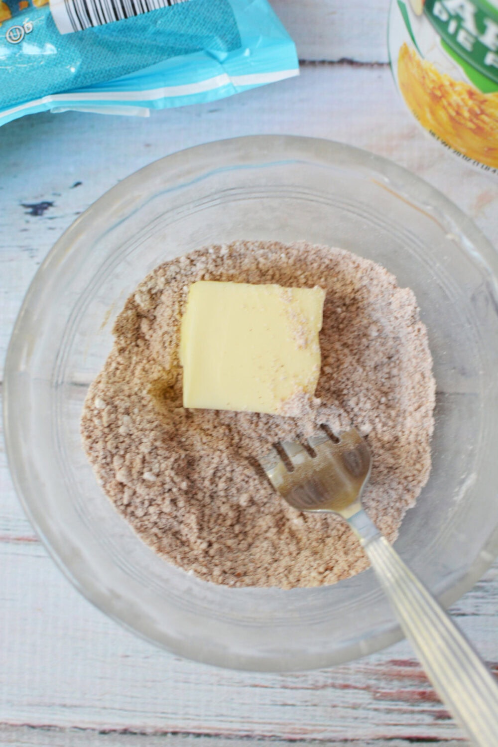 Adding butter to brown sugar mixture.