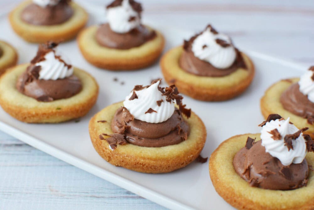 French silk pie sugar cookies on a tray. 