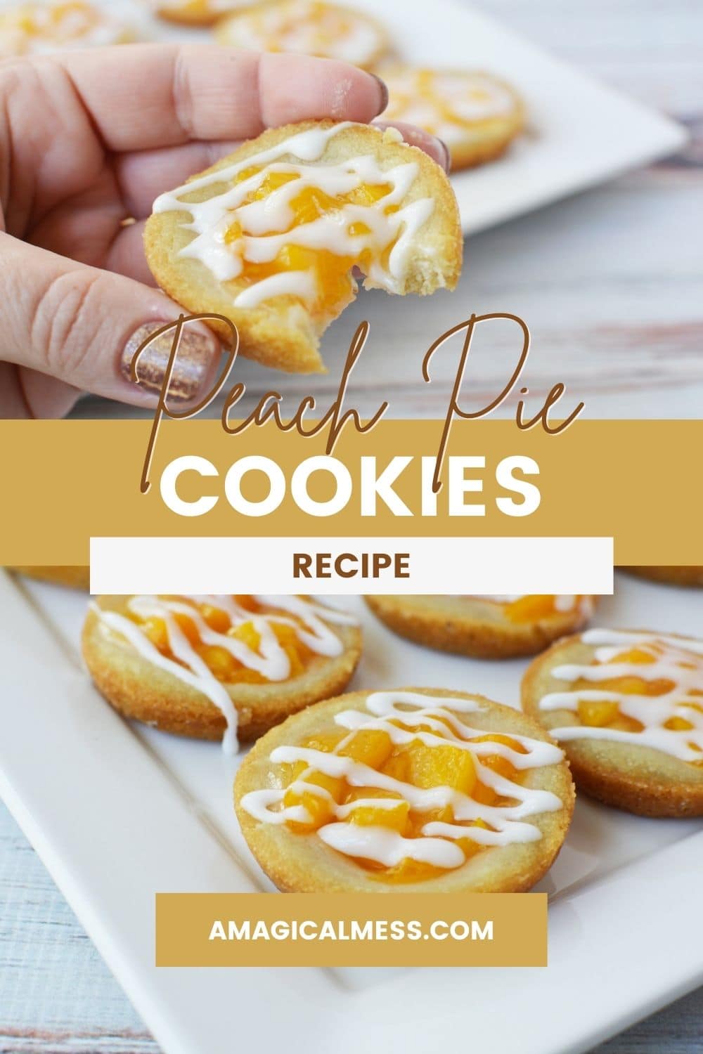 Holding a pie pie cookie with the rest of them on a tray below.