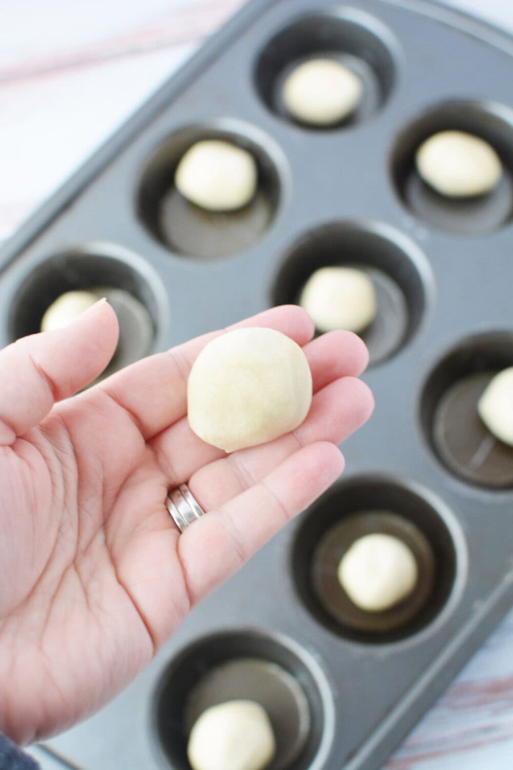 Sugar cookie dough rolled into a ball. 