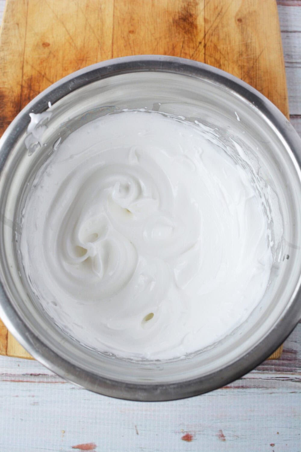 Meringue in a mixing bowl. 