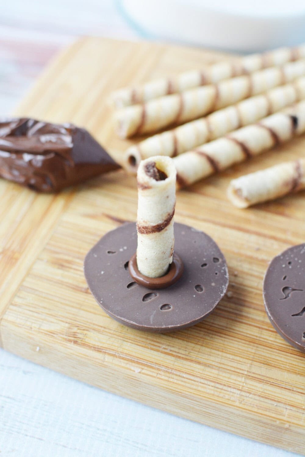 Wafer stuck to a round cookie.