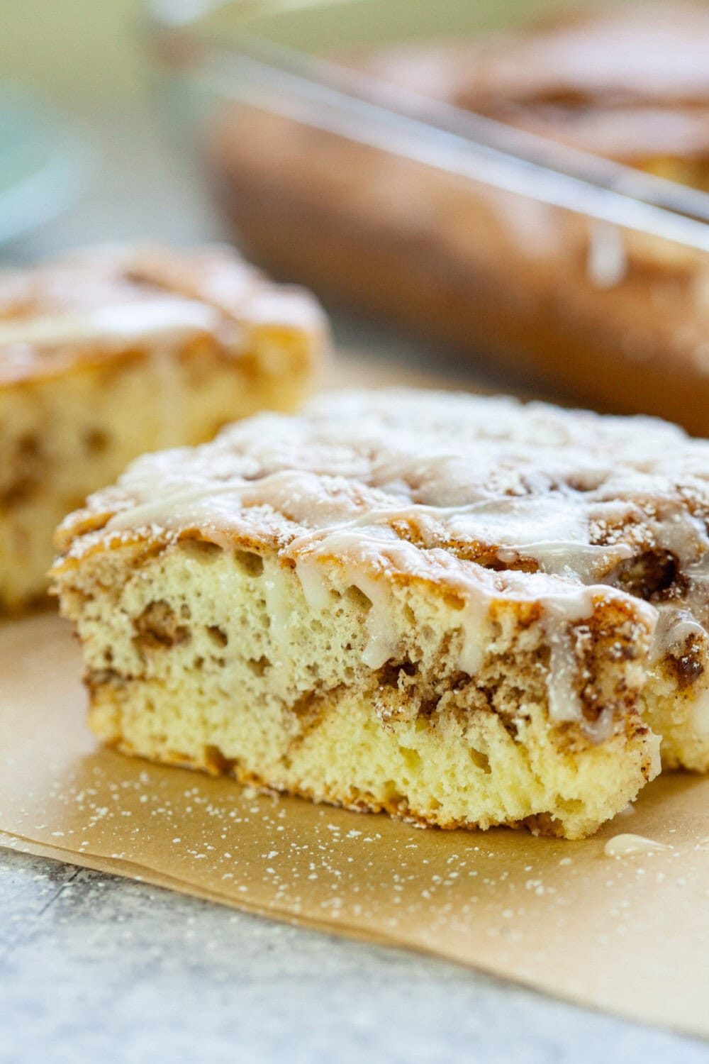 Slice of cinnamon swirl cake.