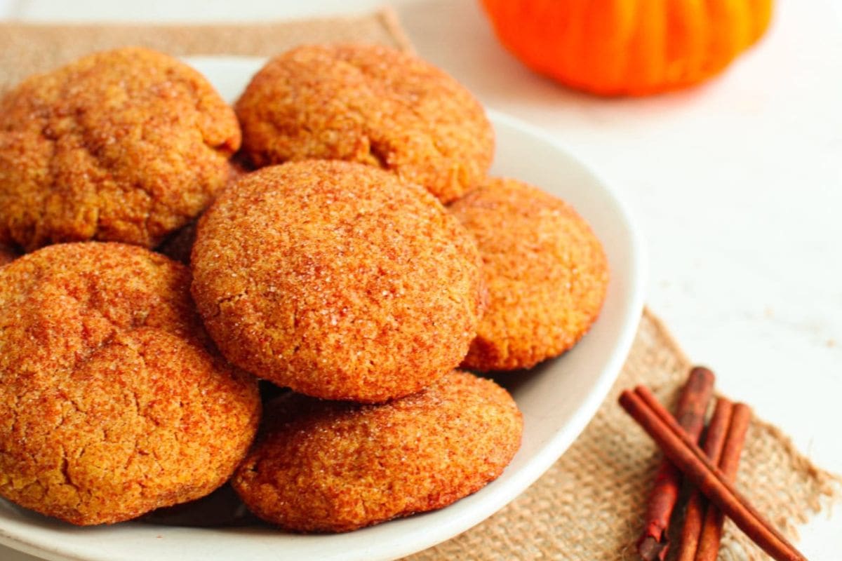 Plate full of brown butter pumpkin cookies.