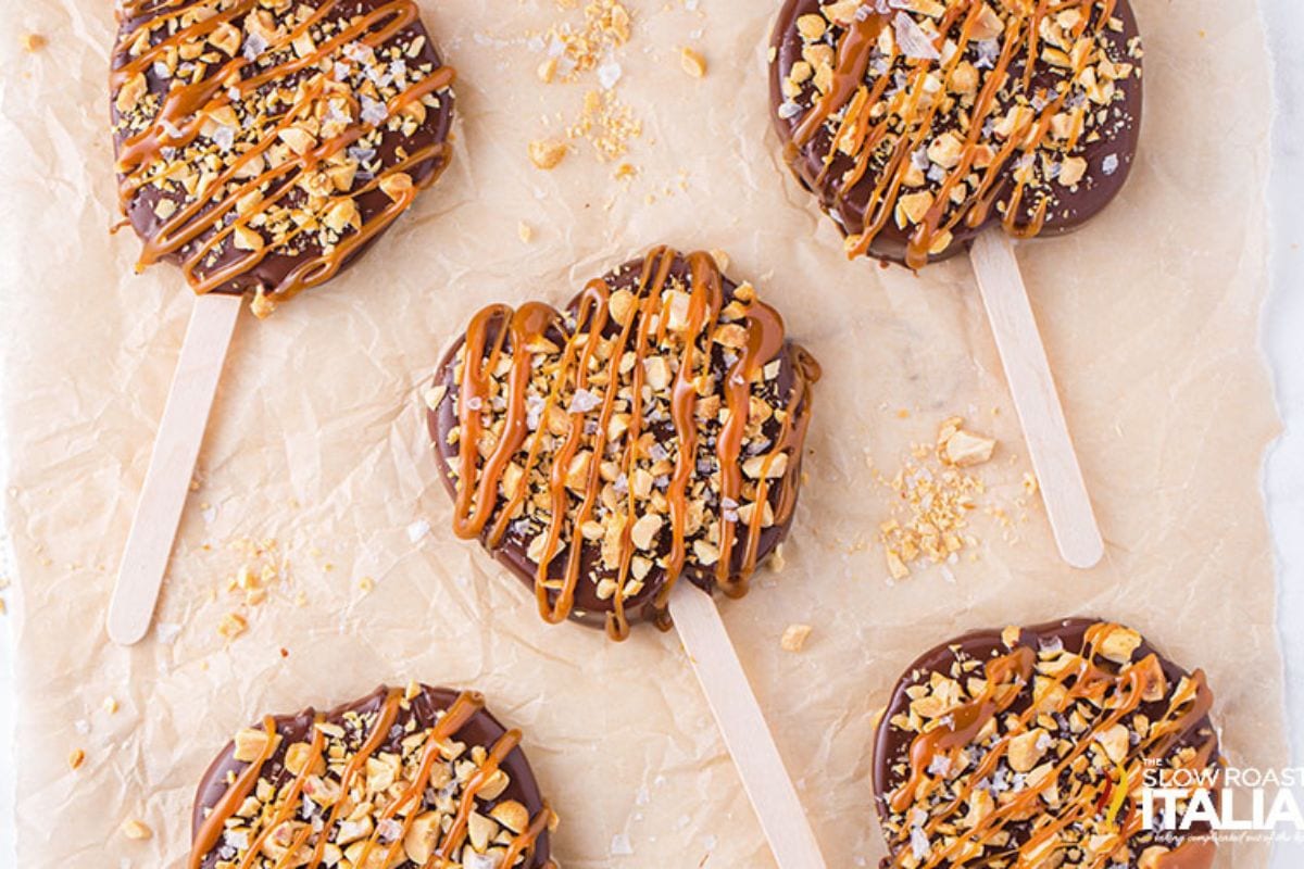 Turtle apple slices on popsicle sticks.