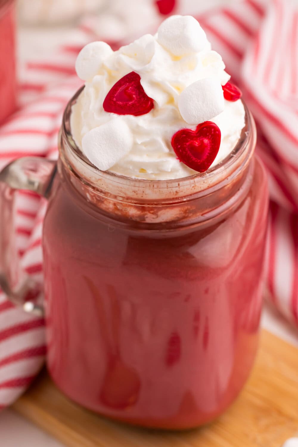 Red hot chocolate in a jar.
