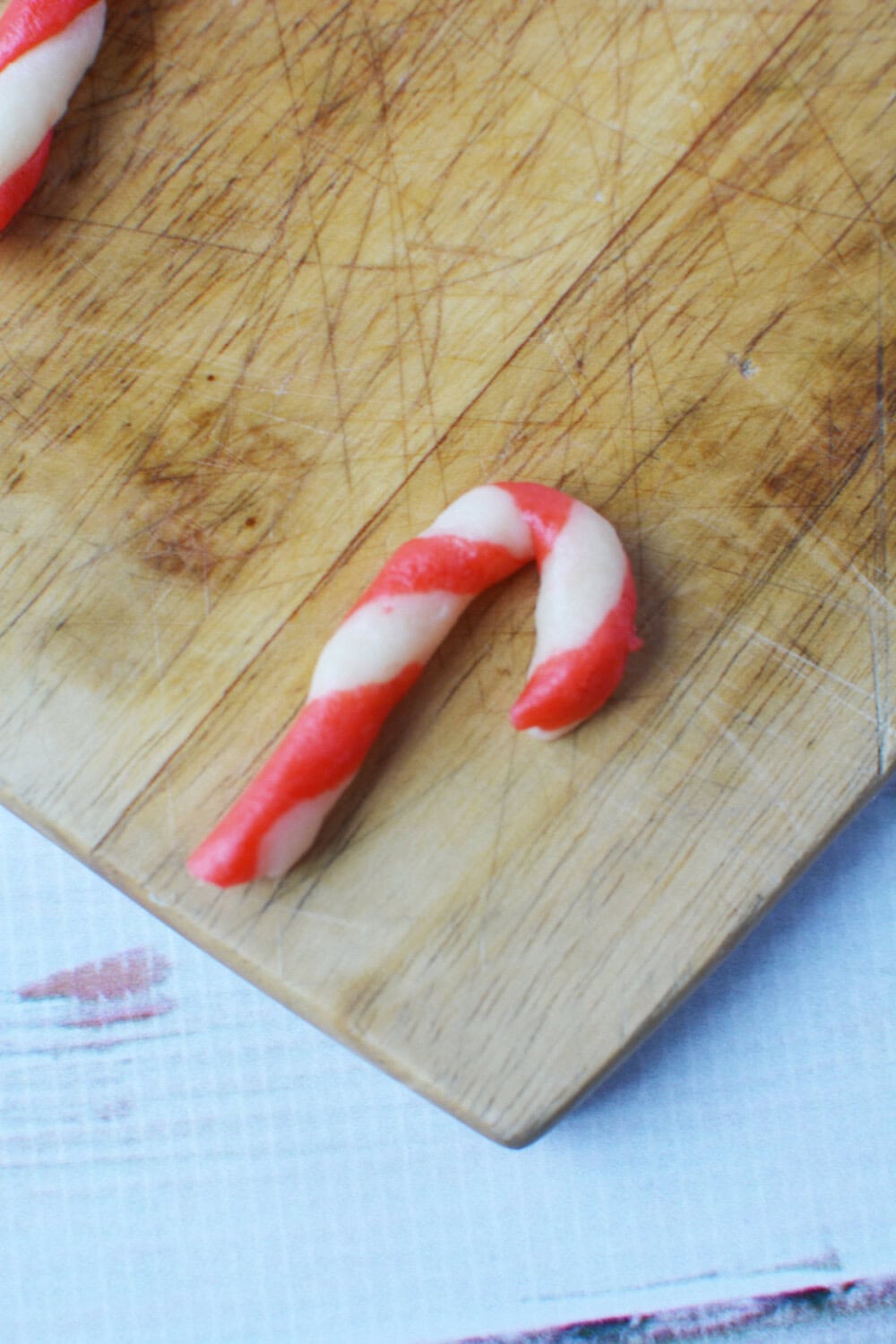 dough shaped into a candy cane