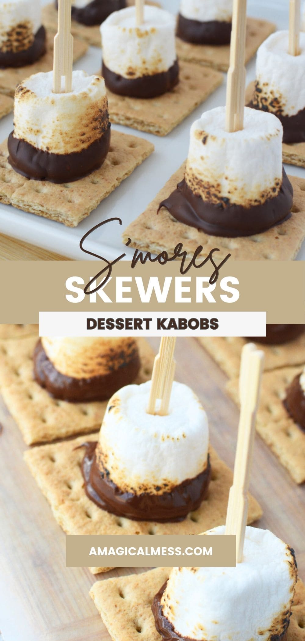 Smores on a stick lined up on trays.