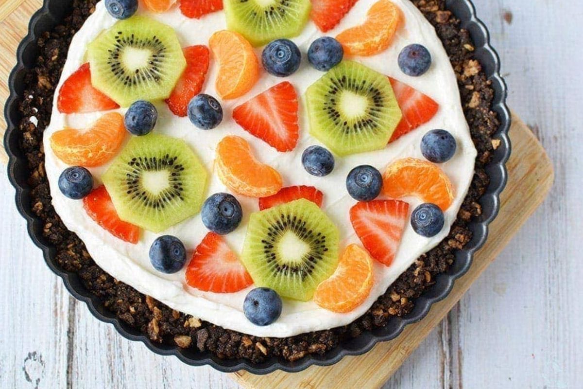 Fresh fruit on a dessert pizza