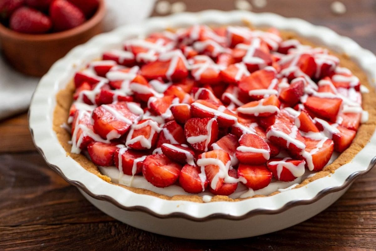 Strawberry pie topped with glaze