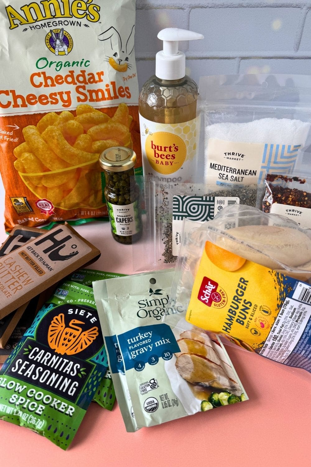 Annie's cheese curls, Burt's Bees shampoo, and other products from Thrive Market.