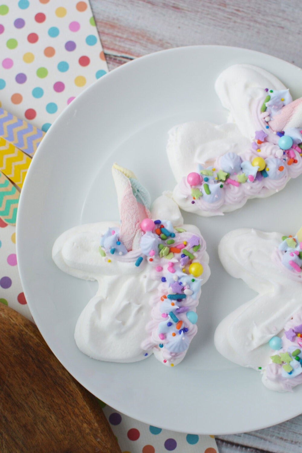 Whipped topping unicorns on a plate