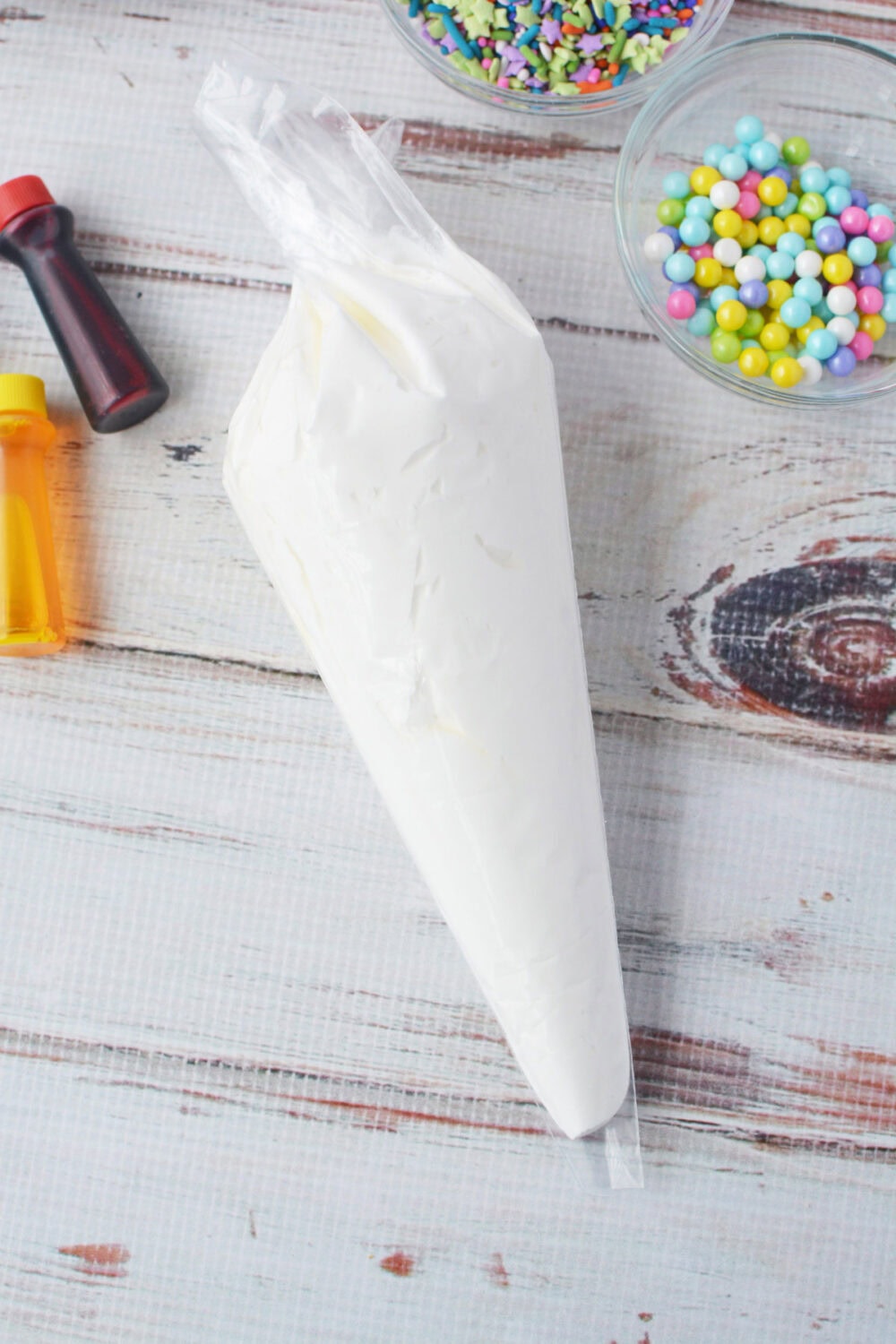 Whipped topping in a piping bag.