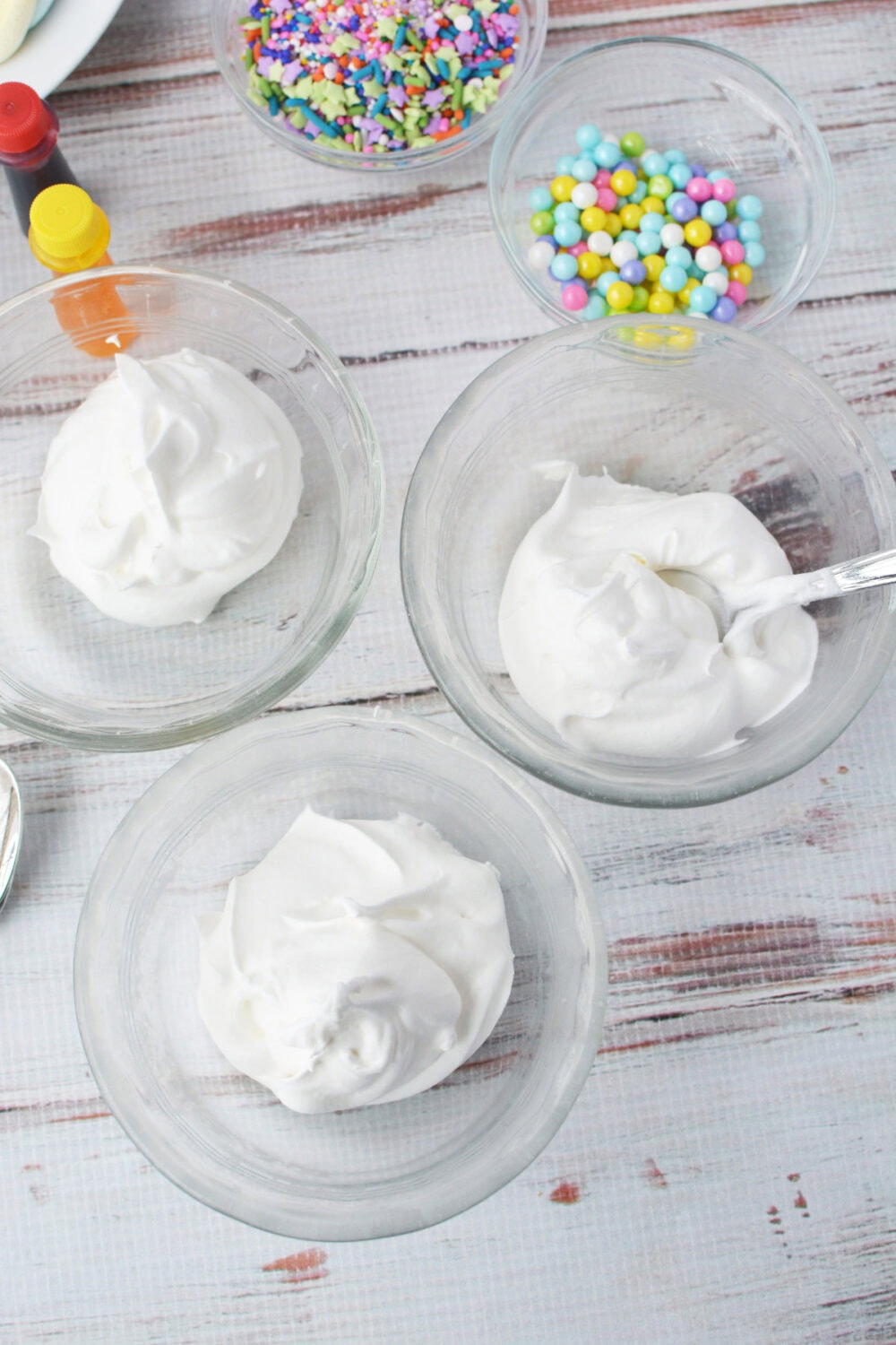 Three bowls of whipped topping
