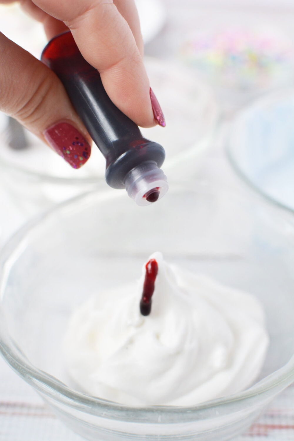 Adding food coloring to whipped topping