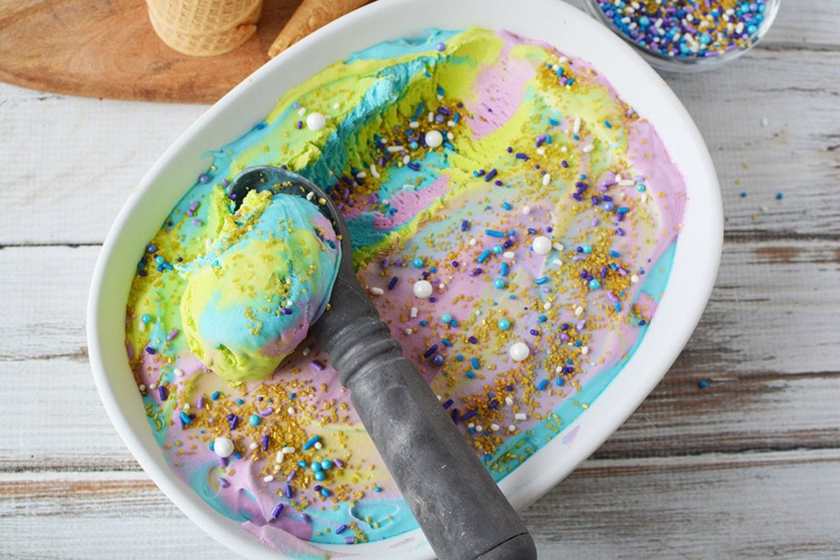 scooping out mermaid ice cream