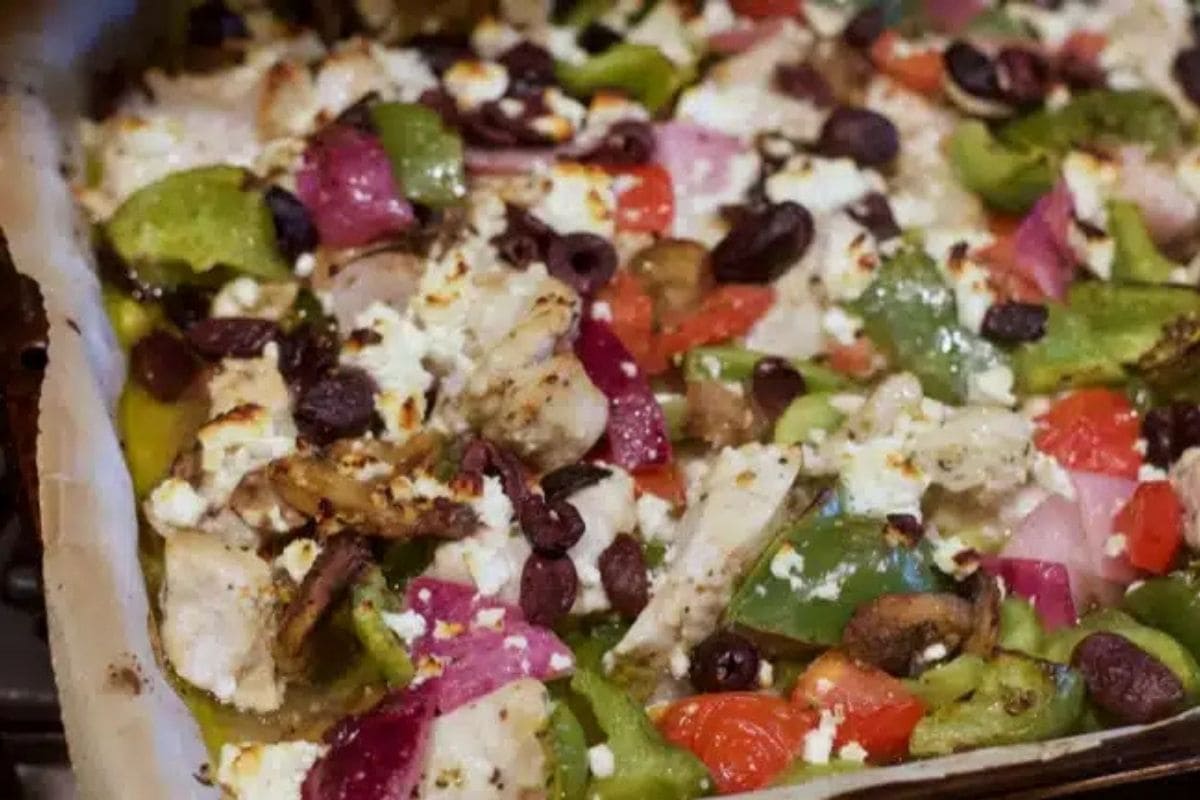 Sheet pan Greek chicken dinner