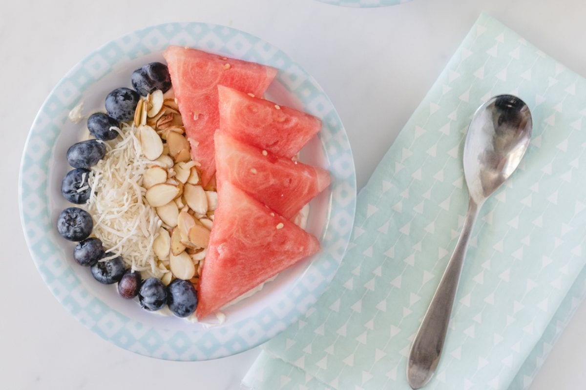smoothie bowl with watermelon slices